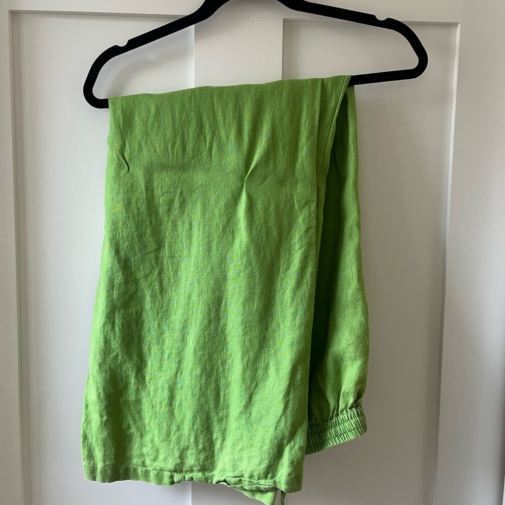 Green Straight Leg Women's Linen Pants